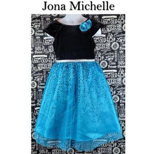 Jona Michelle Black Velvet & Blue Fit & Flare Dress Size 6🤩
